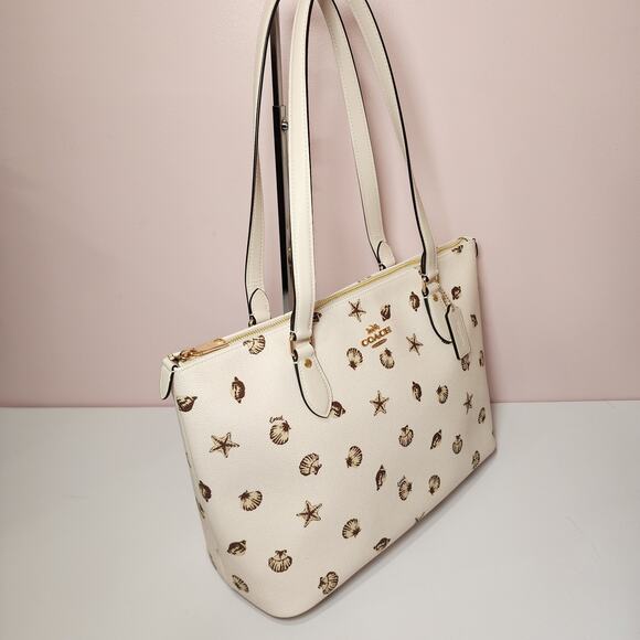 NWT Coach CBM12 Gallery Tote Bag With Shell Print In Canvas/Gold/Chalk Multi - Picture 5 of 9